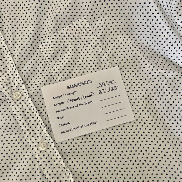 FRANK & EILEEN White Blue Heart Print Buttondown Shirt Top Academia Preppy Large